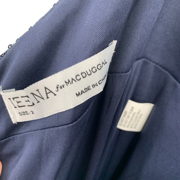 MAC DUGGAL Dress Size 2 Evening Gown Sequin Navy Blue Halter V Neck NEW - Picture 9 of 10